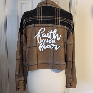 Plaid Faith Over Fear Women's Crop Shacket